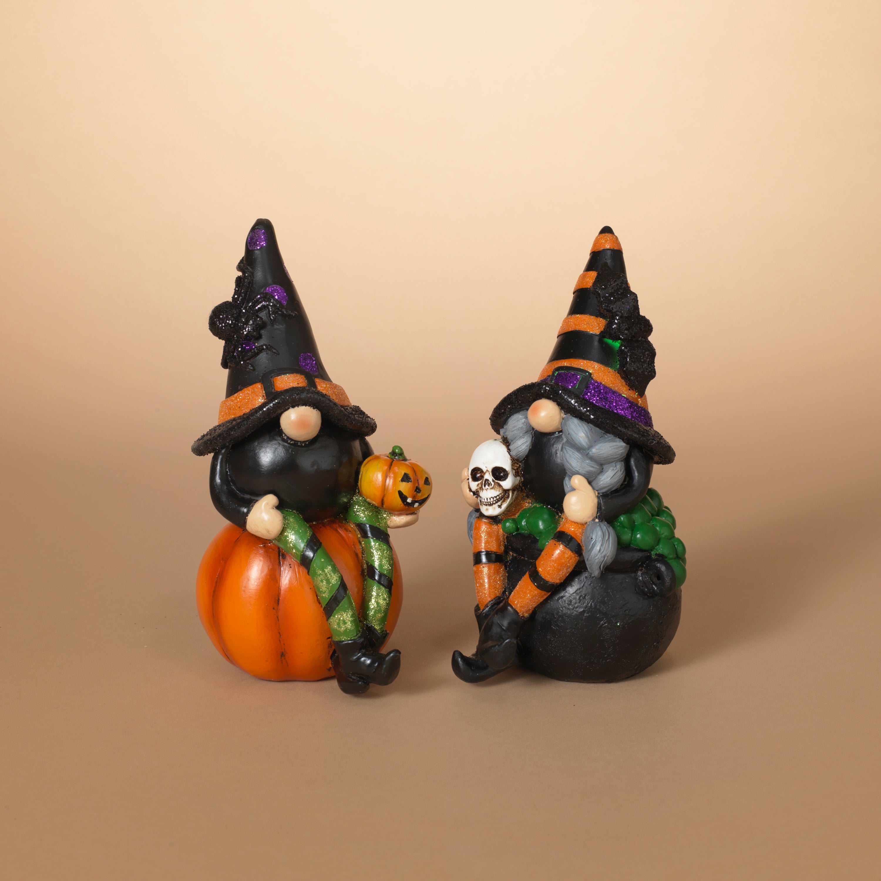 Set of 2 Whimsical Lighted Spooky Halloween Gnomes Decor
